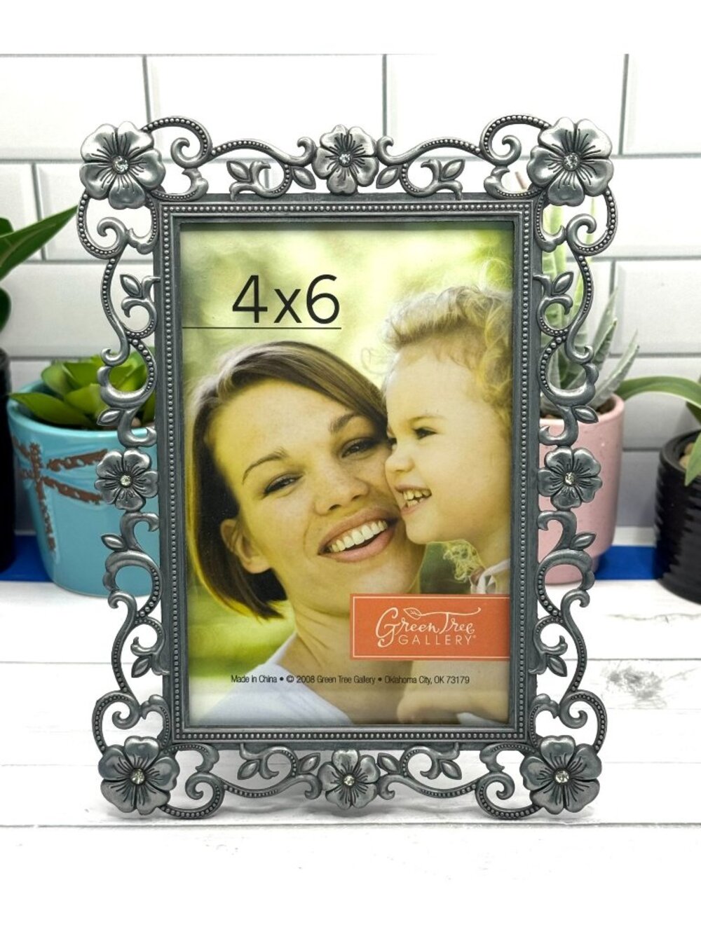 Green Tree Gallery Picture Frame 4x6 Silver Rhinestones Rectangle Free Standing